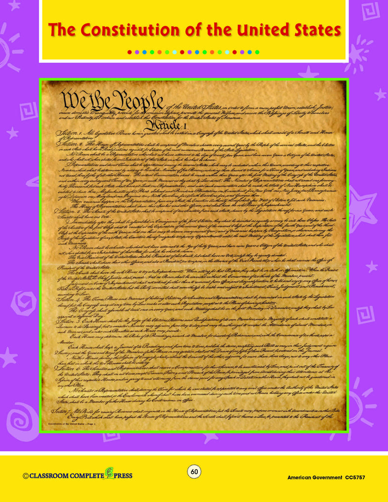 American Government: The Constitution of the United States - WORKSHEET