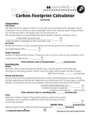 Reducing Your Own Carbon Footprint: Carbon Footprint Calculator - WORKSHEET