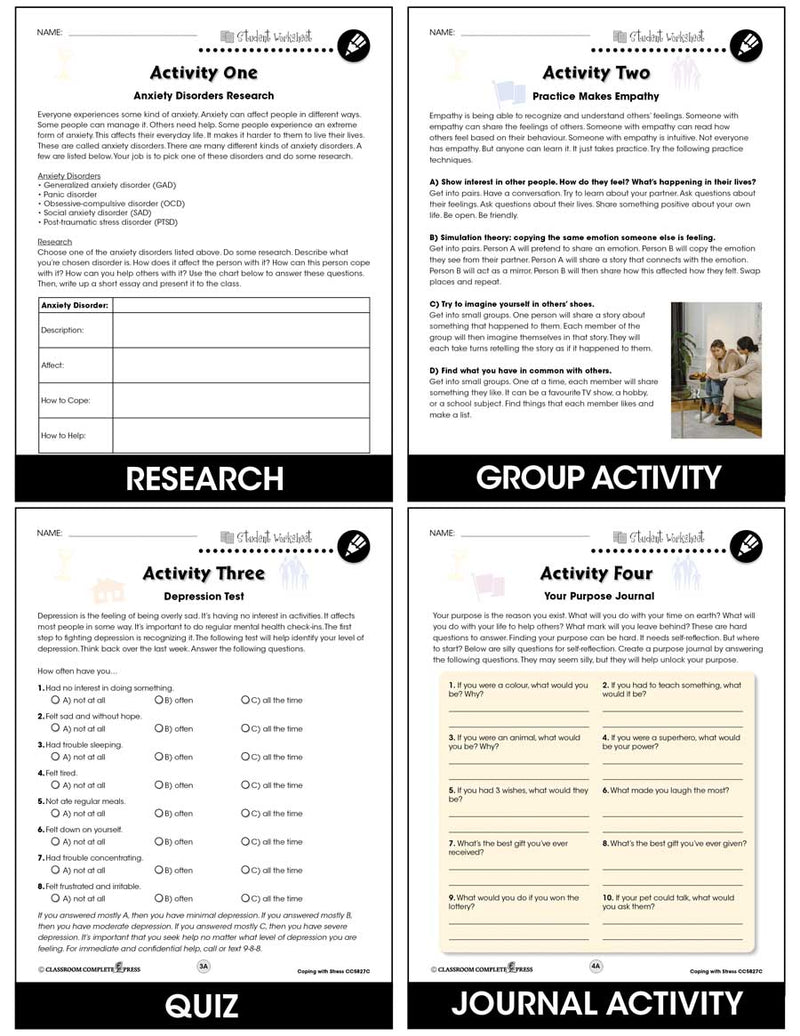 Readiness Life Skills - Coping with Stress - Canadian Content - BONUS WORKSHEETS