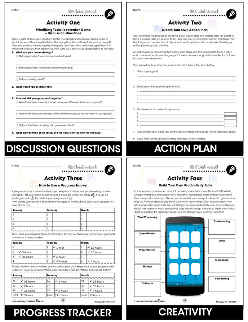 Readiness Life Skills - Managing Time - Canadian Content - BONUS WORKSHEETS