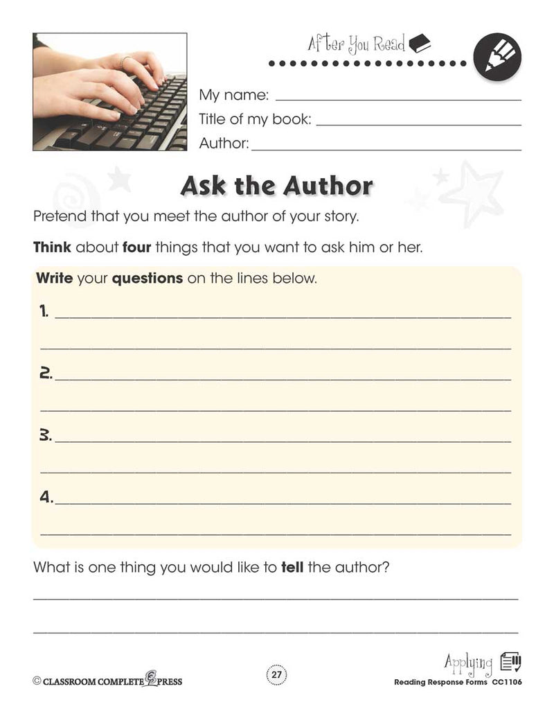 Reading Response Forms: Ask the Author Gr. 1-2 - WORKSHEET