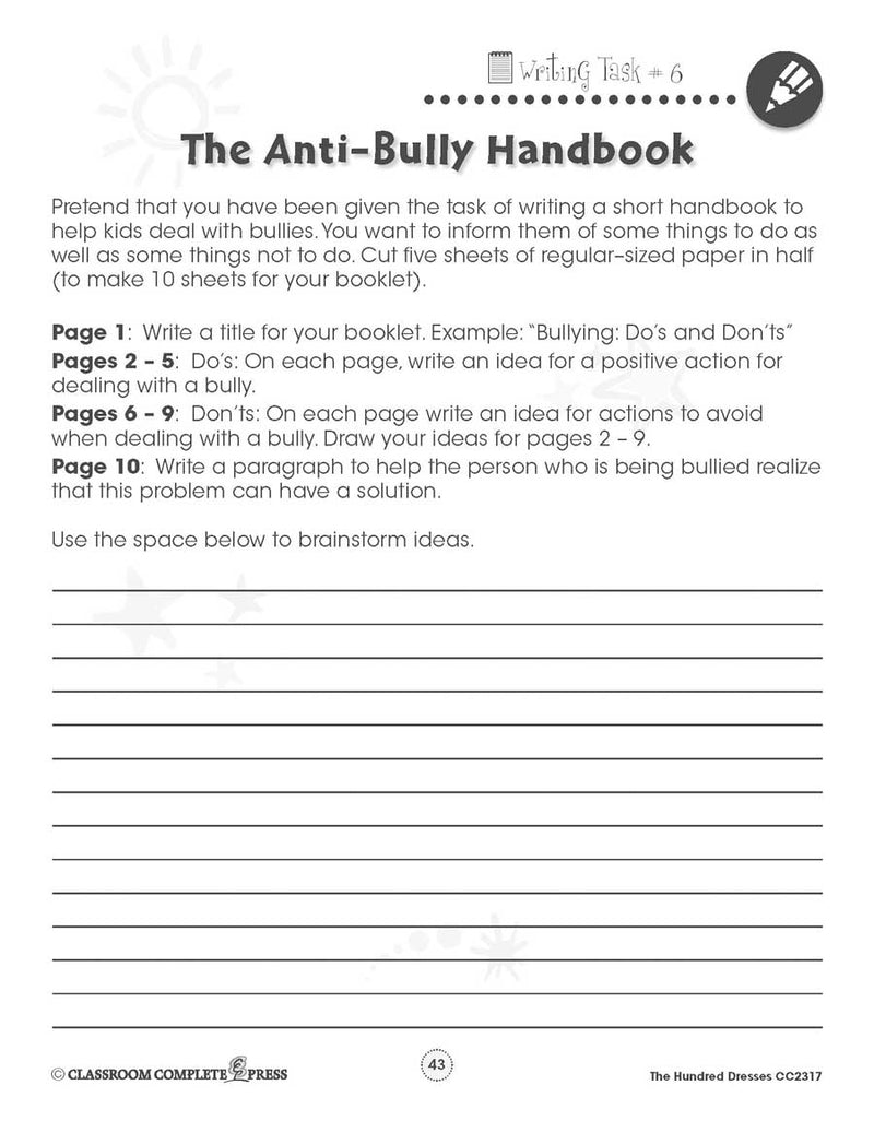 The Hundred Dresses: The Anti-Bully Handbook - WORKSHEET