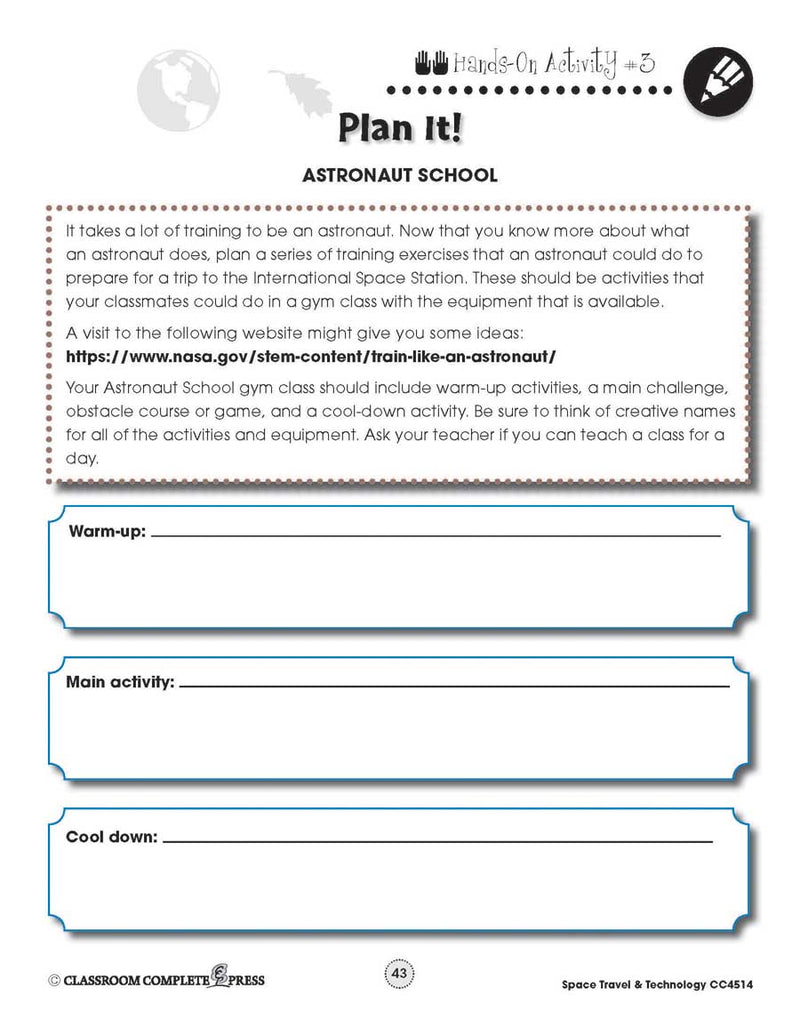 Space Travel & Technology: Astronaut School - WORKSHEET