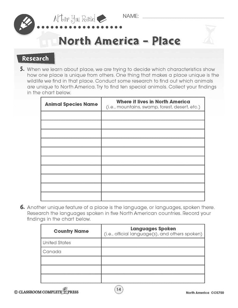 North America: Place Research - WORKSHEET