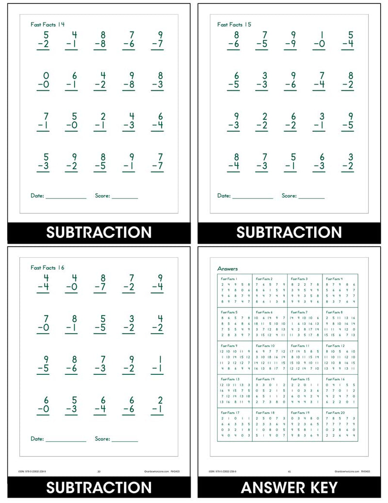 Fast Facts Practice Book - Addition & Subtraction Practice