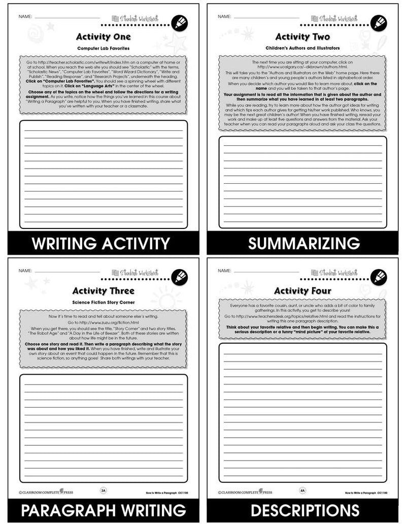 How to Write a Paragraph - BONUS WORKSHEETS – CLASSROOM COMPLETE PRESS how-to-write-a-paragraph-bonus-worksheets-classroom-complete-press