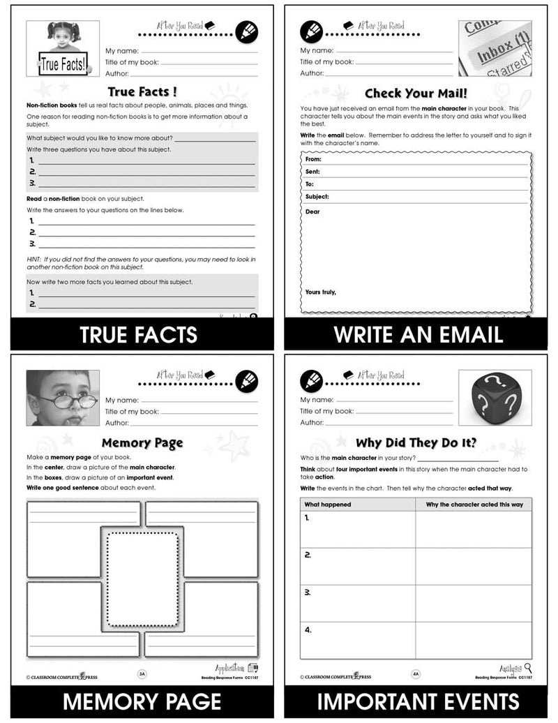 Reading Response Forms Gr. 3-4 - BONUS WORKSHEETS