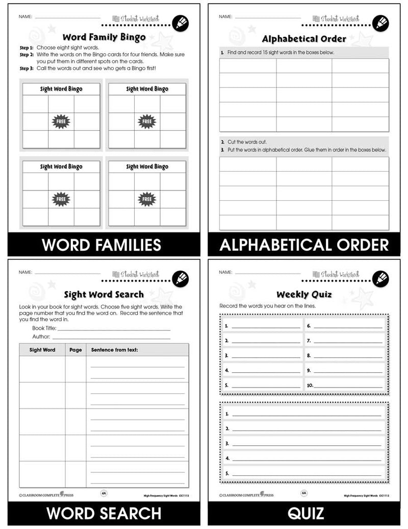 High Frequency Sight Words - BONUS WORKSHEETS