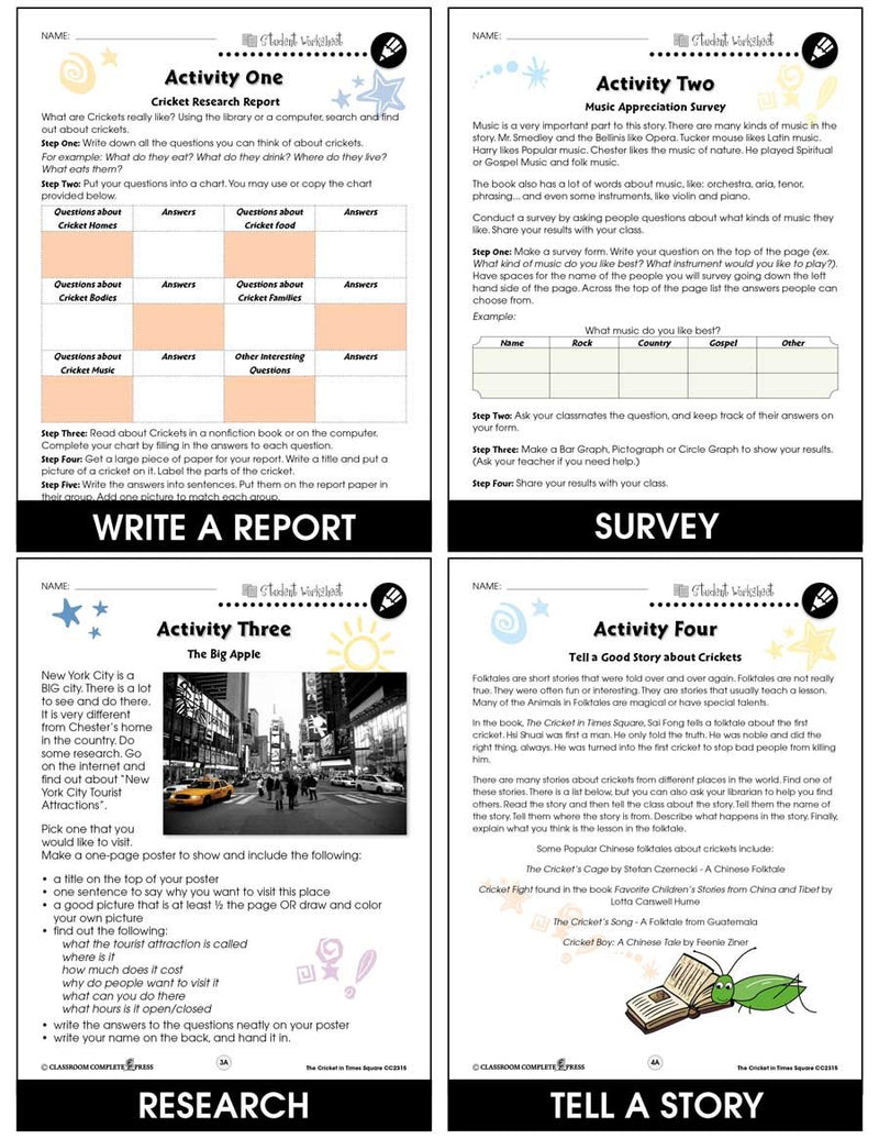 The Cricket in Times Square - BONUS WORKSHEETS