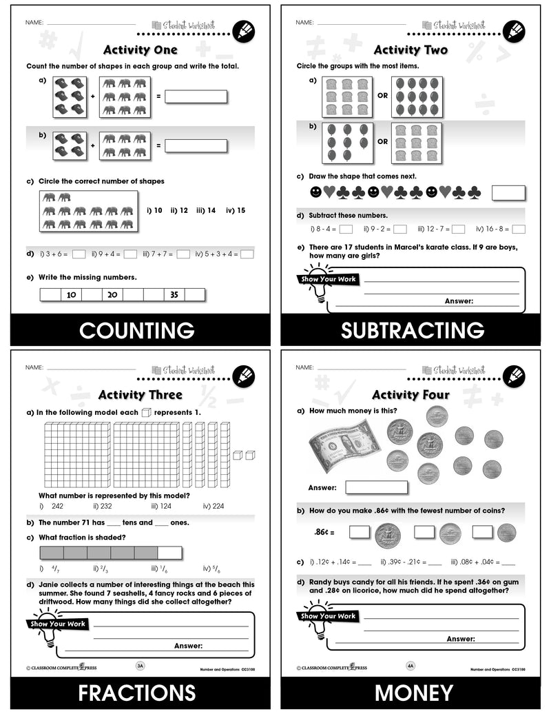 Number & Operations - Grades PK-2 - Task Sheets