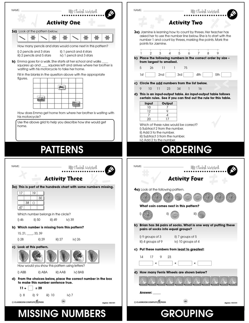 Algebra - Grades PK-2 - Task Sheets