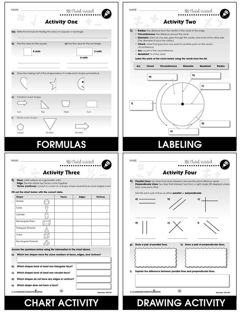 Geometry Task Sheets Gr 3 5 BONUS WORKSHEETS CLASSROOM COMPLETE PRESS