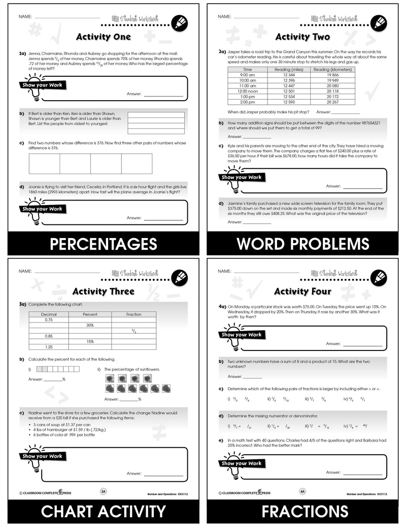 Number & Operations - Grades 6-8 - Task Sheets
