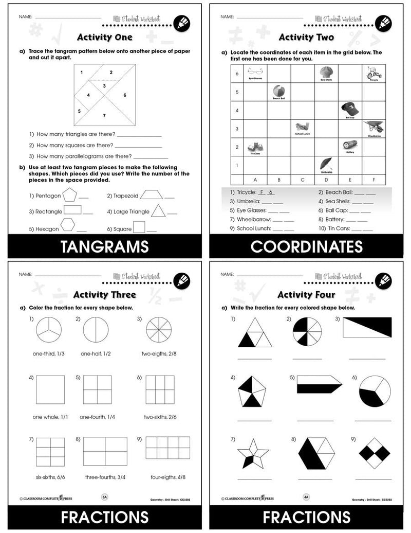 Geometry - Drill Sheets Gr. PK-2 - BONUS WORKSHEETS