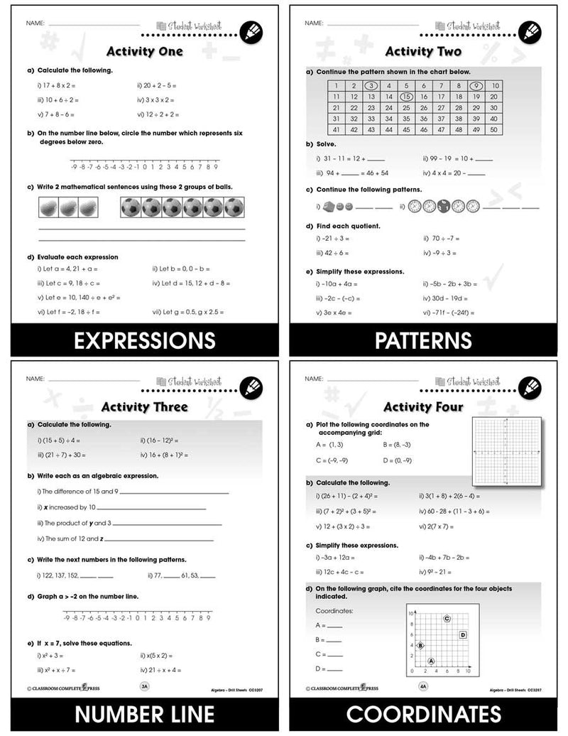 Algebra - Drill Sheets Gr. 3-5 - BONUS WORKSHEETS