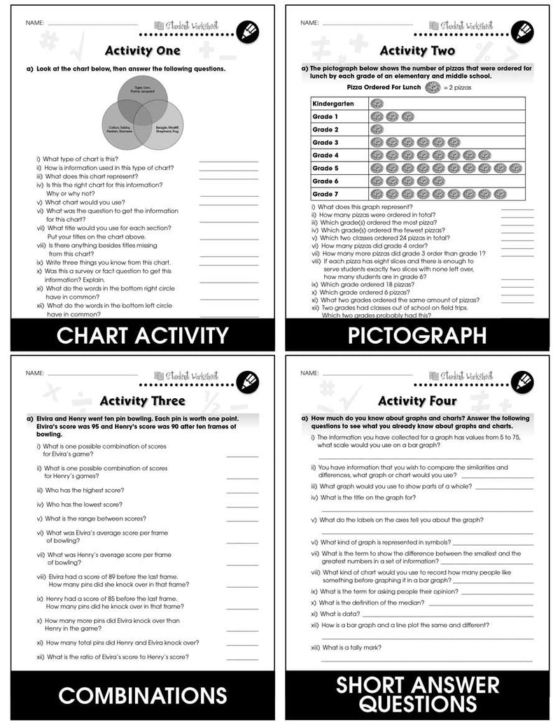 Data Analysis & Probability - Drill Sheets Gr. 3-5 - BONUS WORKSHEETS