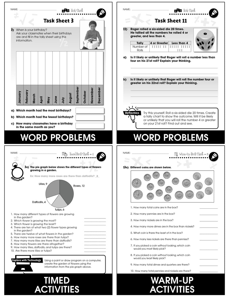 Data Analysis & Probability - Grades PK-2 - Task & Drill Sheets - Canadian Content