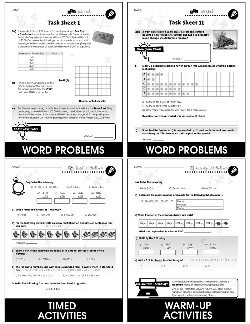 Number & Operations - Grades 6-8 - Task & Drill Sheets - Canadian Content