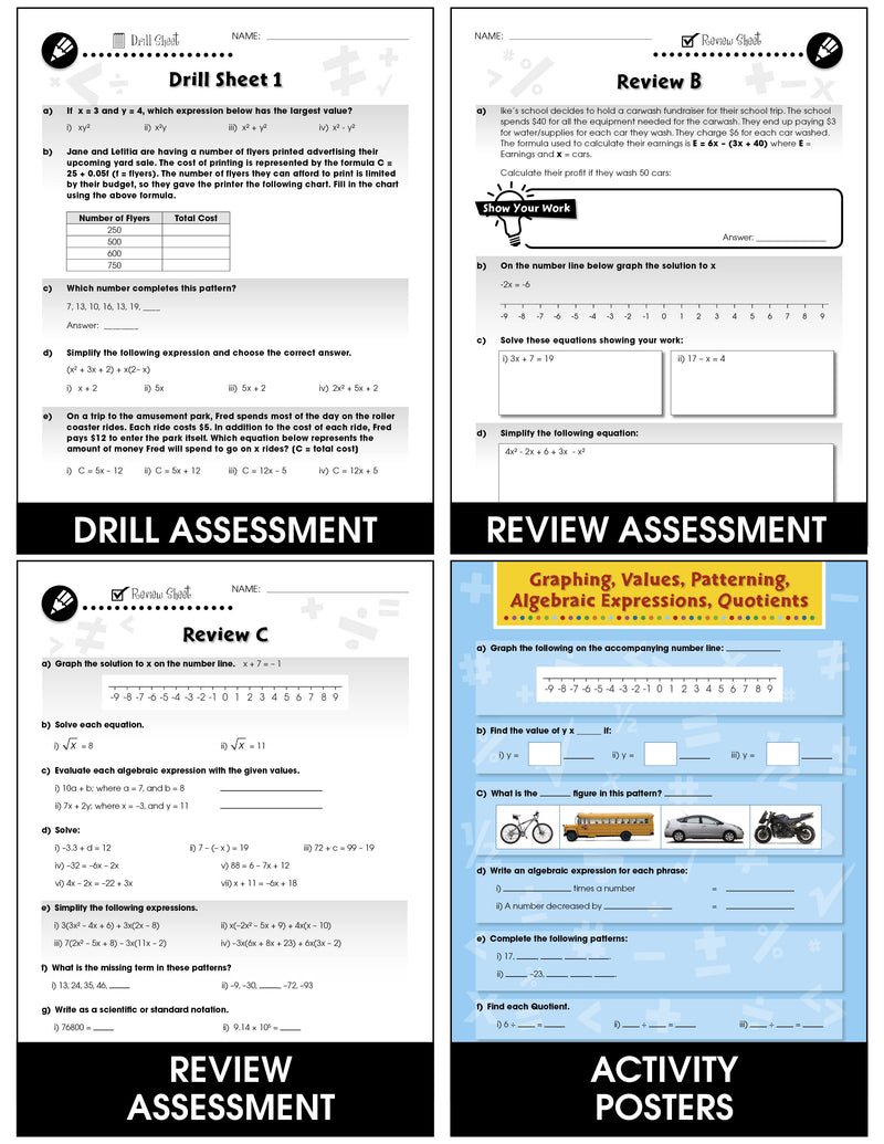 Algebra - Grades 6-8 - Task & Drill Sheets - Canadian Content