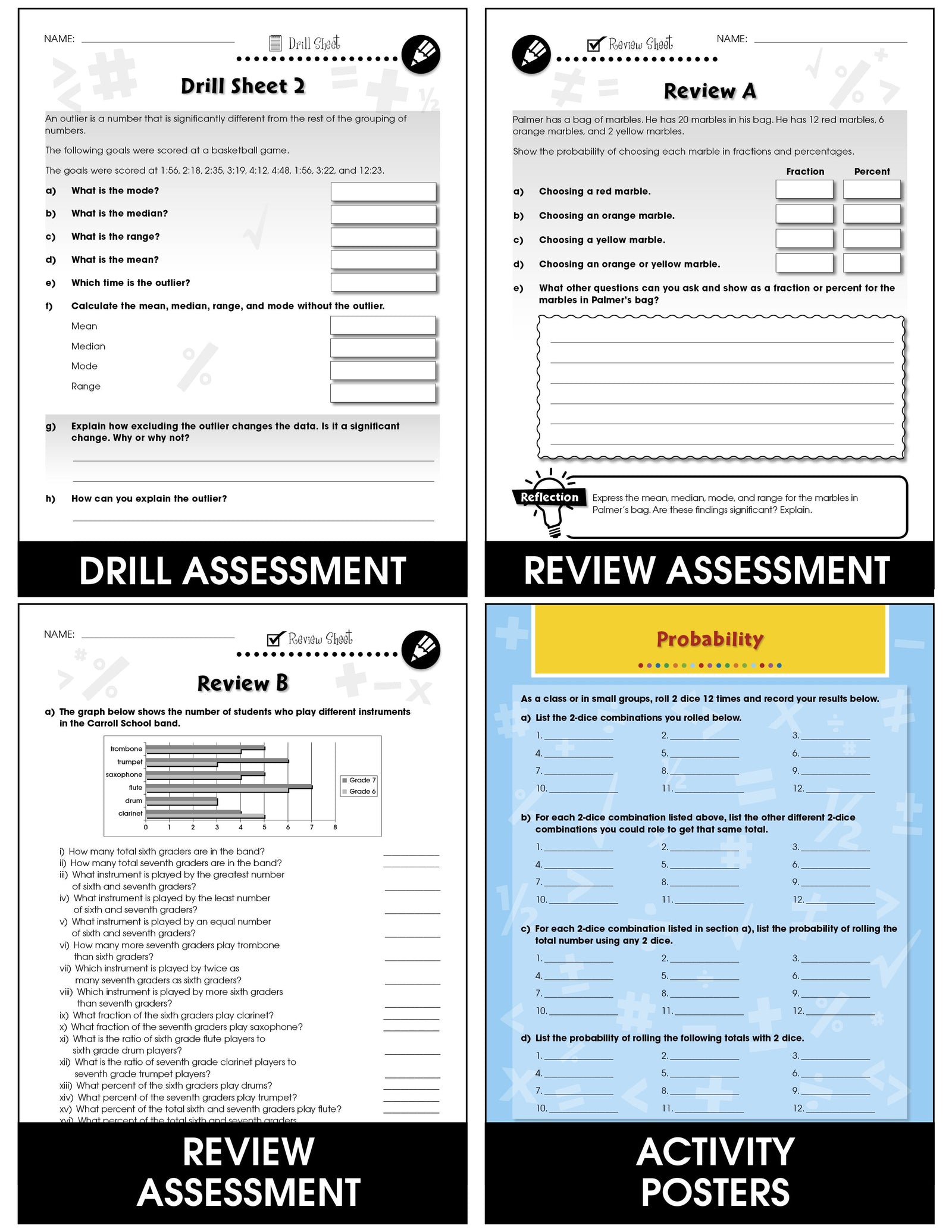 Data Analysis & Probability - Grades 6-8 - Task & Drill Sheets - Canad ...
