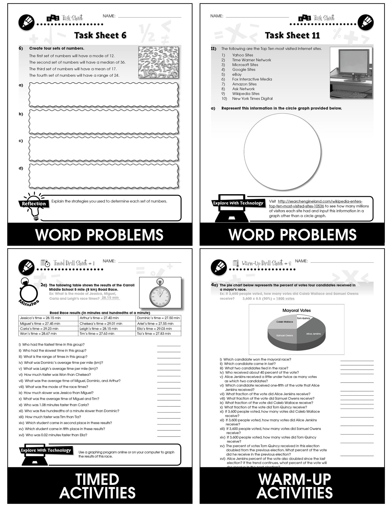 Data Analysis & Probability - Grades 6-8 - Task & Drill Sheets ...