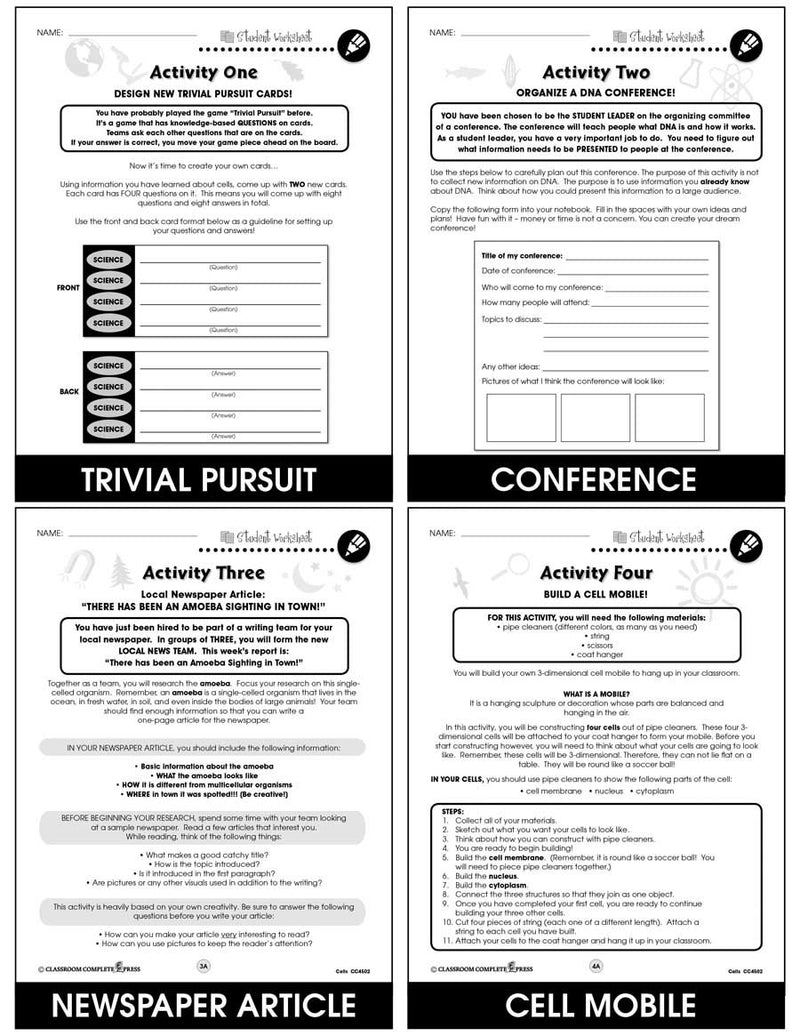 Bonus Worksheet.pdf Cells - BONUS WORKSHEETS – CLASSROOM COMPLETE PRESS
