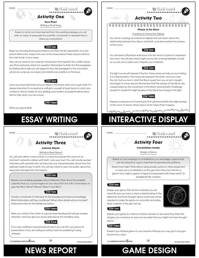 Solar System - BONUS WORKSHEETS