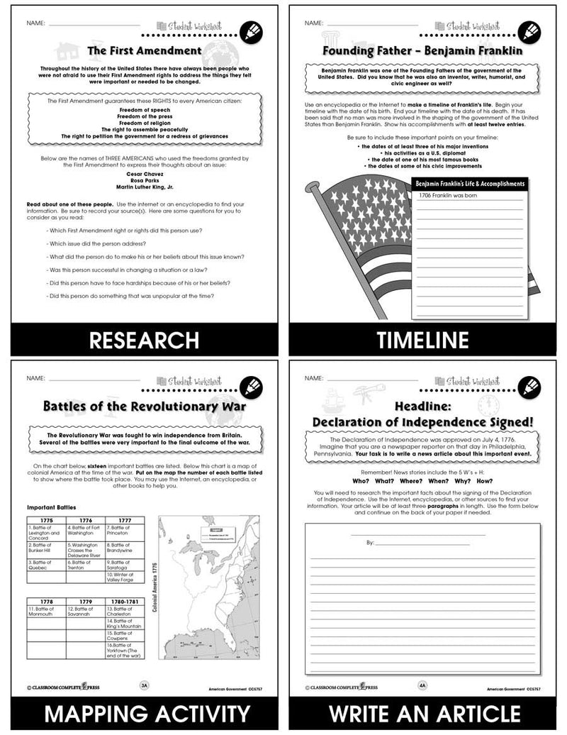 American Government - BONUS WORKSHEETS