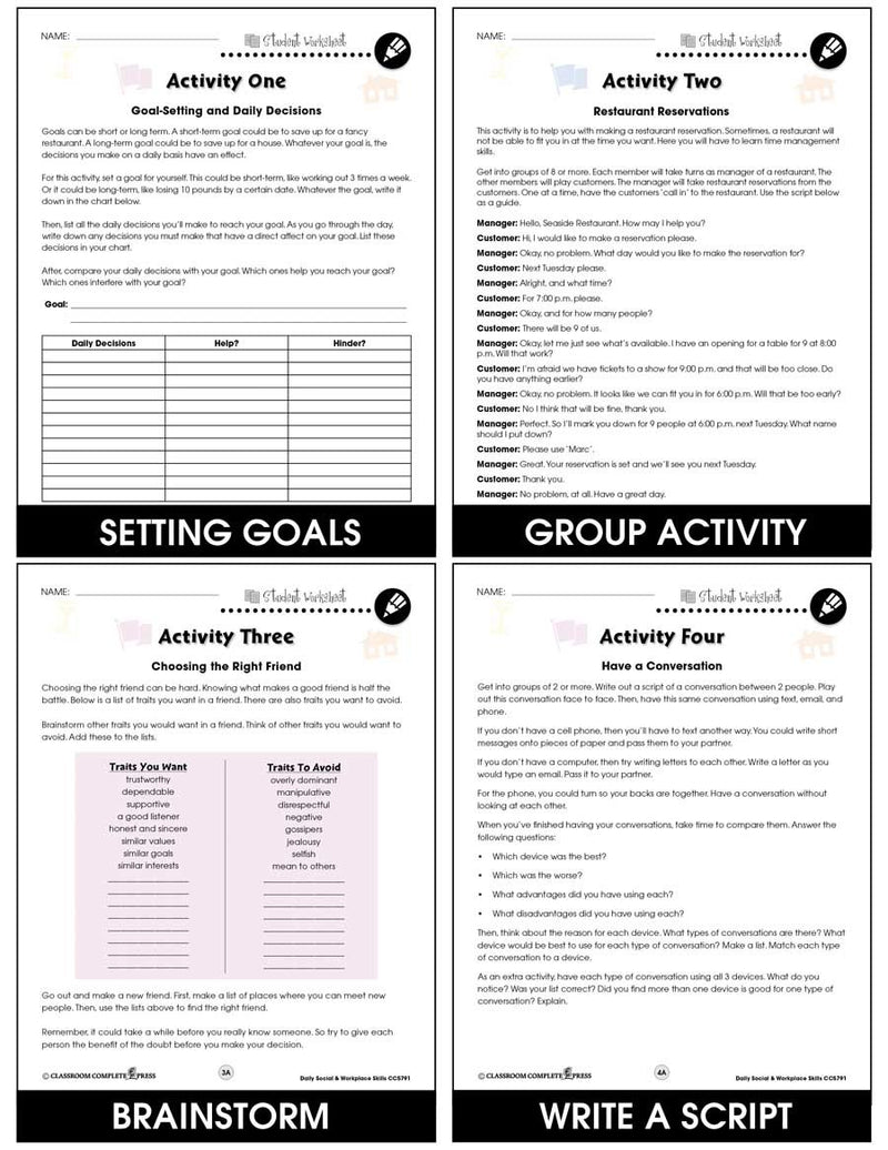 Daily Social & Workplace Skills - Canadian Content - BONUS WORKSHEETS