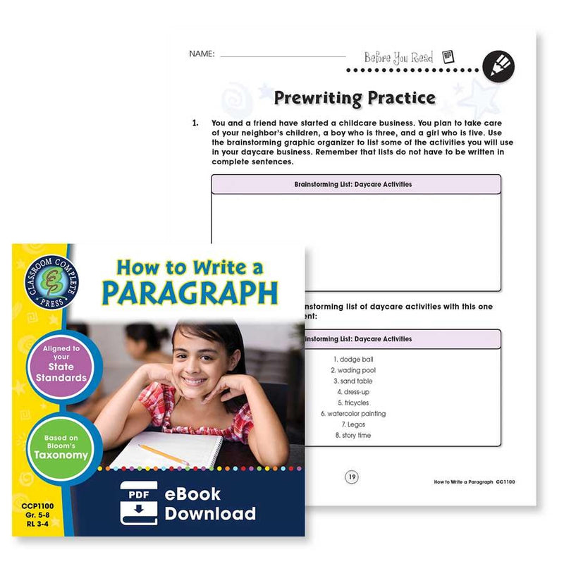 How to Write a Paragraph: Prewriting Practice - Brainstorming List - WORKSHEET