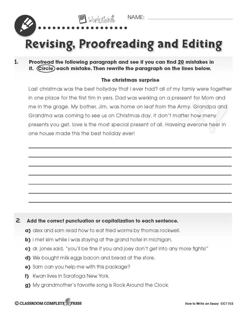 How to Write an Essay: Punctuation Proofreading - WORKSHEET