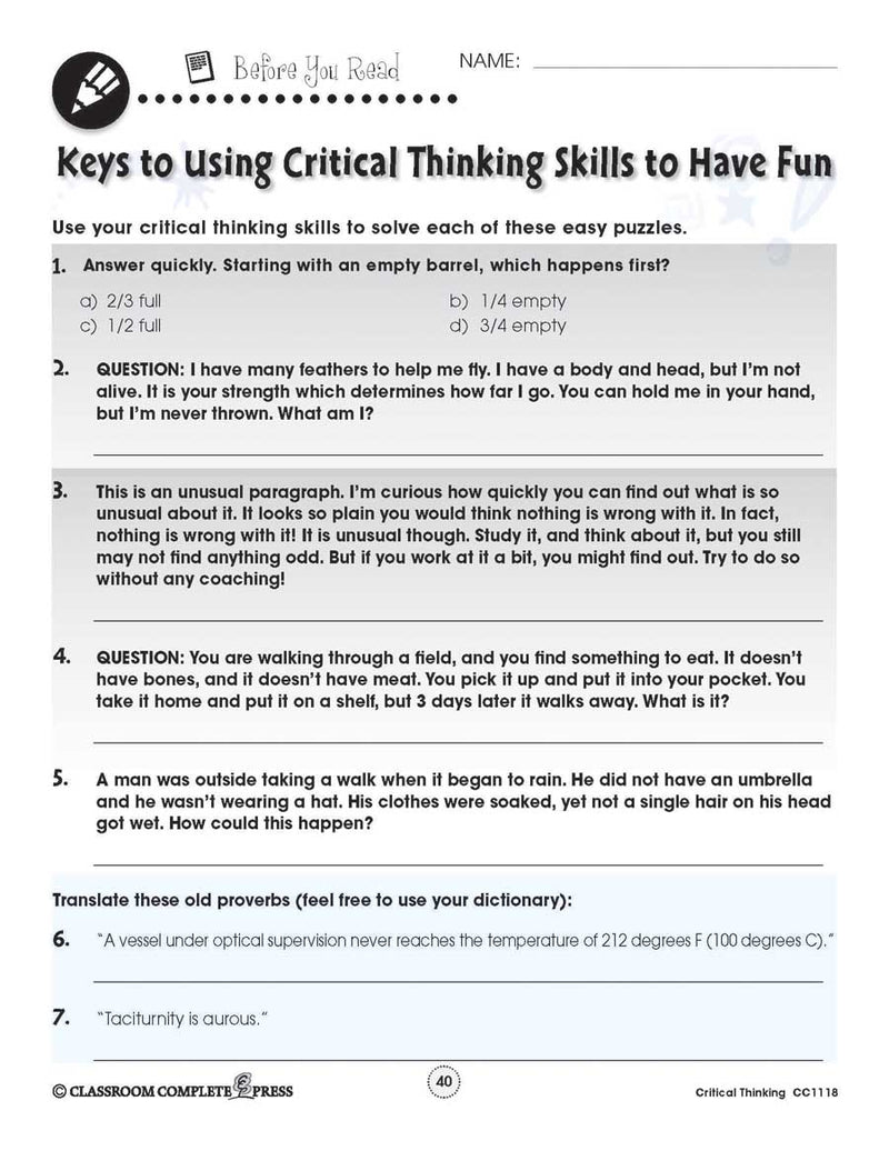 Critical Thinking: Word Puzzles - WORKSHEET