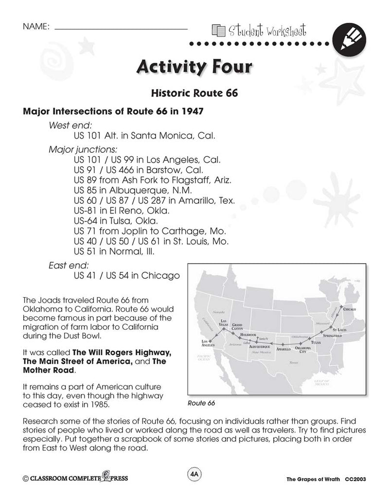 The Grapes of Wrath: Dust Bowl and Route 66 - WORKSHEET