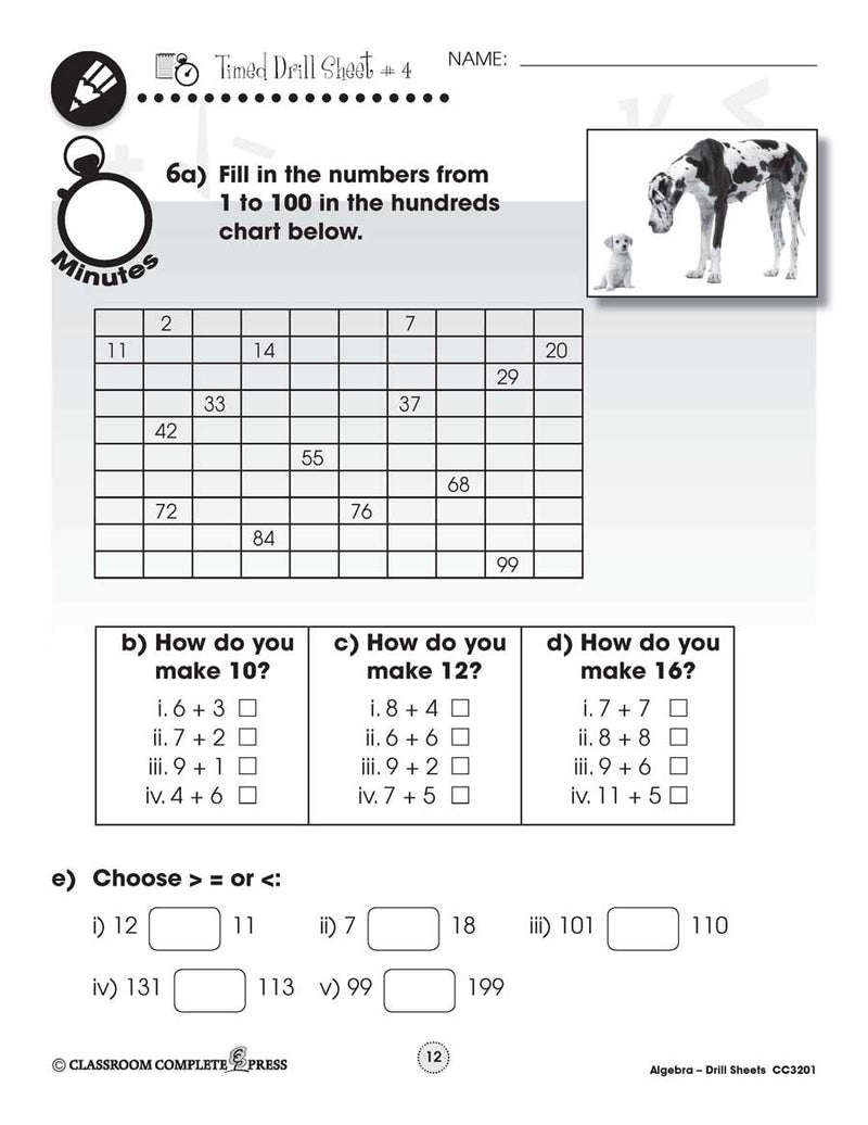 Algebra: Drill Sheet Sample Gr. PK-2 - WORKSHEET