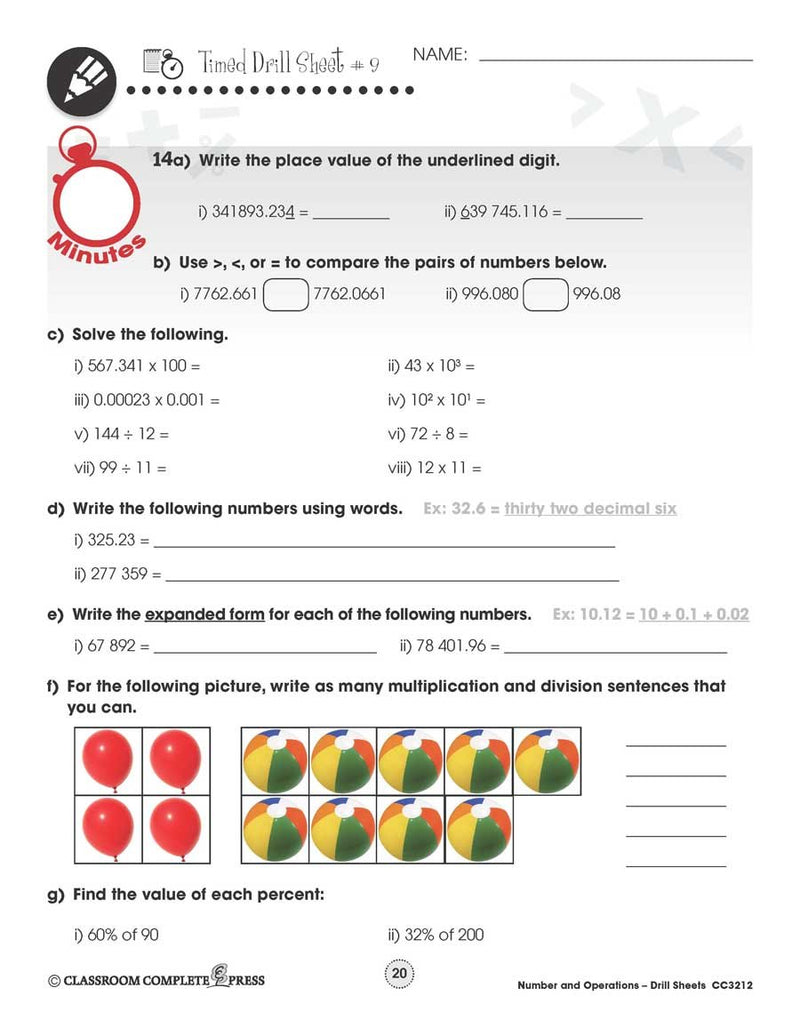 Number & Operations: Drill Sheet Sample Gr. 6-8 - WORKSHEET