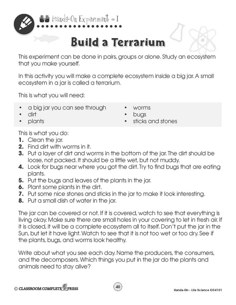Life Science: Build and Study a Terrarium - WORKSHEET