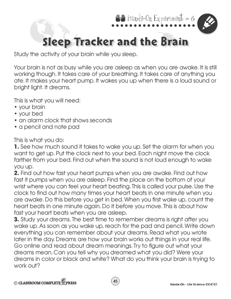 Life Science: Sleep Tracker - WORKSHEET – CLASSROOM COMPLETE PRESS