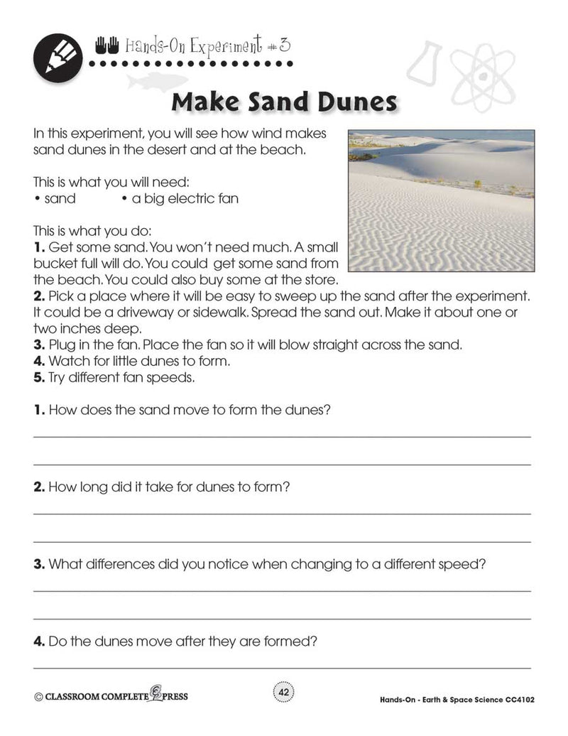 Earth & Space Science: Make Sand Dunes - WORKSHEET