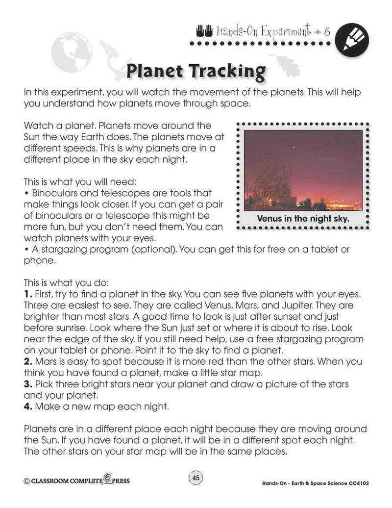 Earth & Space Science: Planet Tracking - WORKSHEET