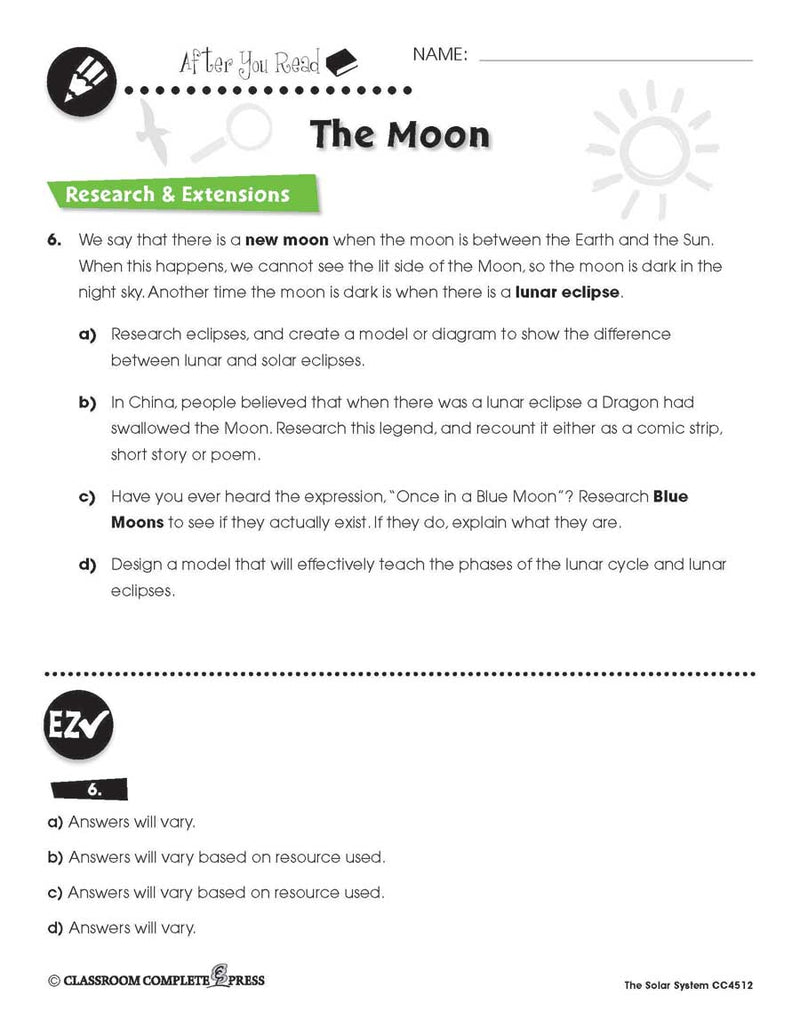 Solar System: Lunar Eclipse Research - WORKSHEET