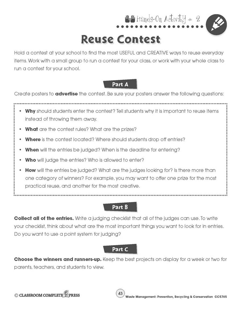 Prevention, Recycling & Conservation: Reuse Contest - WORKSHEET