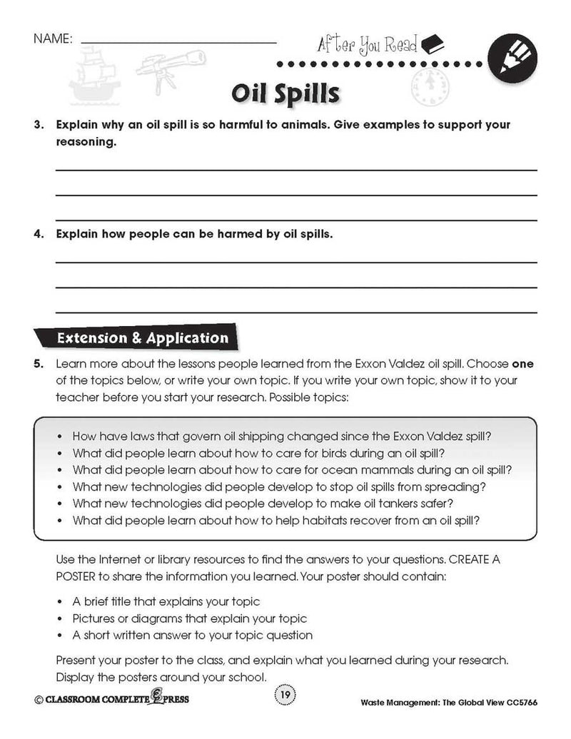 Waste: The Global View: Oil Spills - WORKSHEET