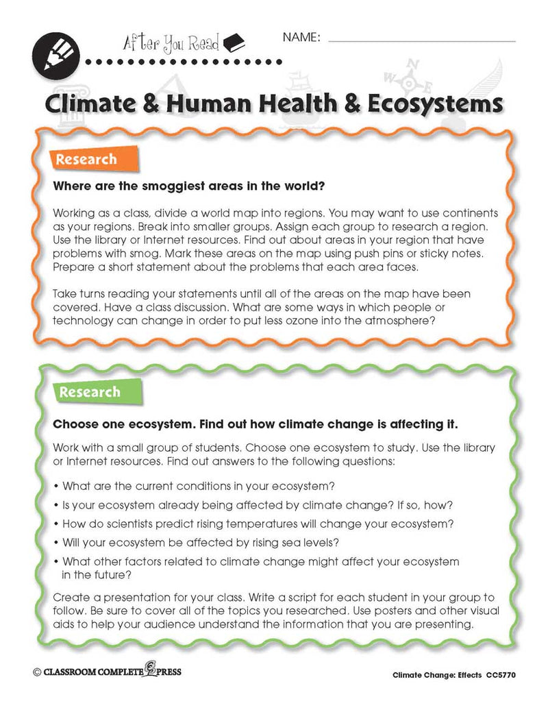 Climate Change: Effects: Climate, Human Health, Ecosystems Research - WORKSHEET