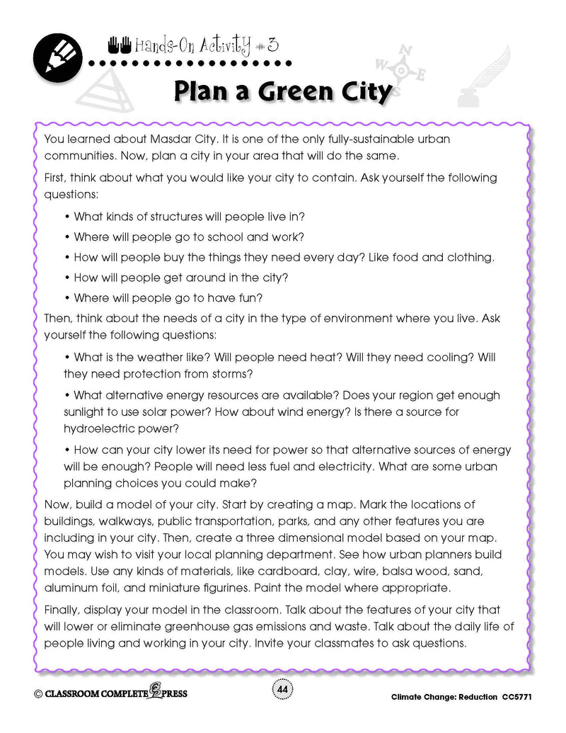 Climate Change Reduction: Plan a Green City - WORKSHEET