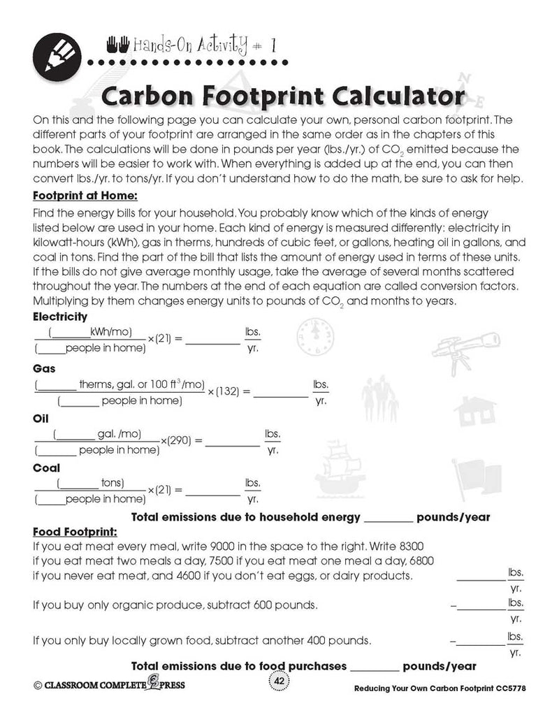 Reducing Your Own Carbon Footprint: Carbon Footprint Calculator - WORKSHEET