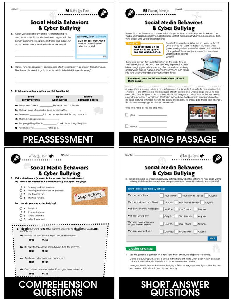 Daily Social & Workplace Skills: Social Media Behaviors & Cyber Bullying Gr. 6-12