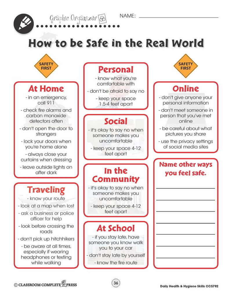 Daily Health & Hygiene Skills: How to be Safe in an Emergency - WORKSHEET