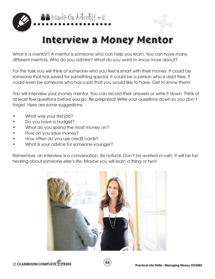 Managing Money: Interview a Money Mentor - WORKSHEET – CLASSROOM ...