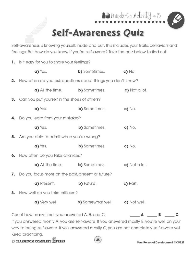 Your Personal Development: Self-Awareness Quiz - WORKSHEET