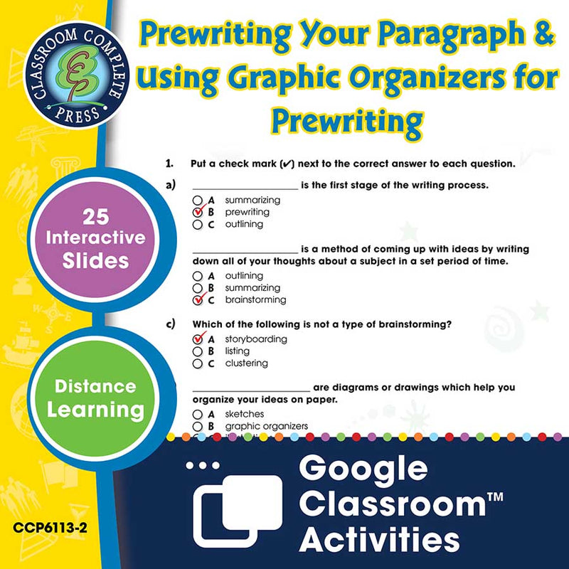 How to Write a Paragraph: Prewriting Your Paragraph & Using Graphic Organizers for Prewriting - Google Slides